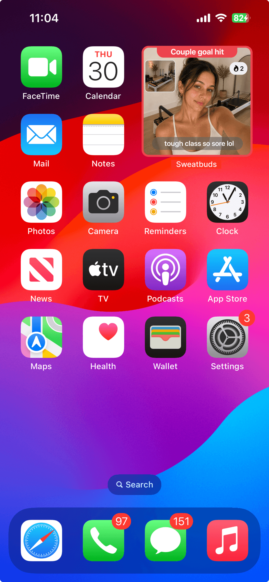 Sweatbuds widget on iPhone home screen